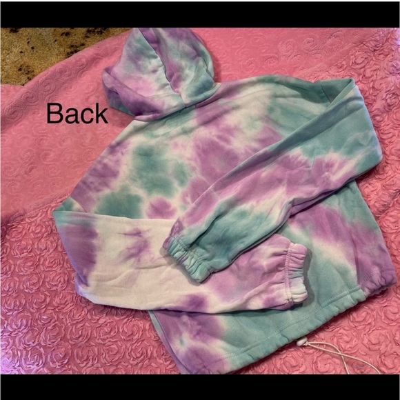 Tie-dye cropped hoodie with drawstring - Picture 11 of 14